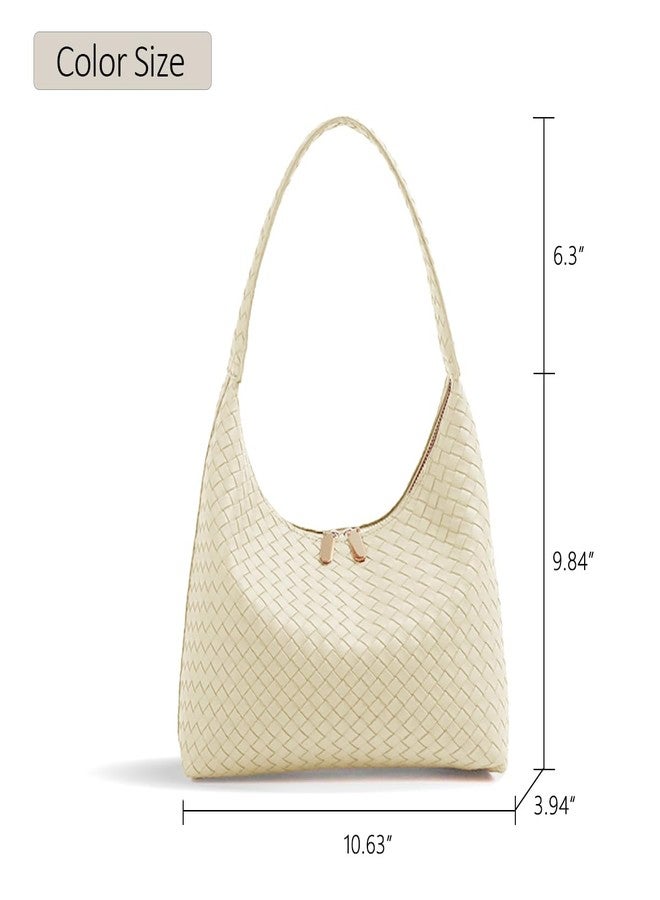 JYG Leather Hobo Bags for Women Small Soft Shoulder Purse Slouchy Tote Handbags with Double Zipper Design, Beige-3, Small - Image 5