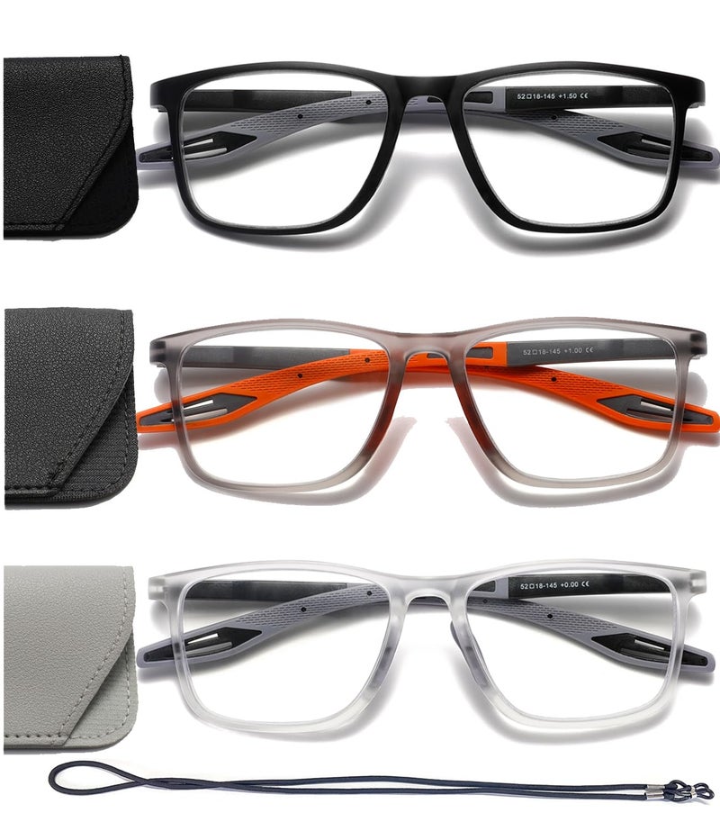 Hubeye TR90 Sports Reading Glasses for Men and Women Ultralight Flexible AntiBlue Light ReadersBlackGreyOrange175 - Image 3