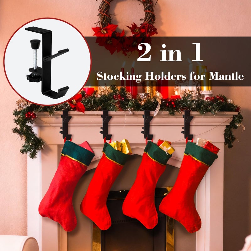 Anoepuy 4 Pack Stocking Holders For Mantle For Christmas Decorations 2 In 1 Mantle Garland Holder For Hanging Christmas Stockings No Drilling Required & Adjustable Garland Hanger  Metal(Black) - Image 4