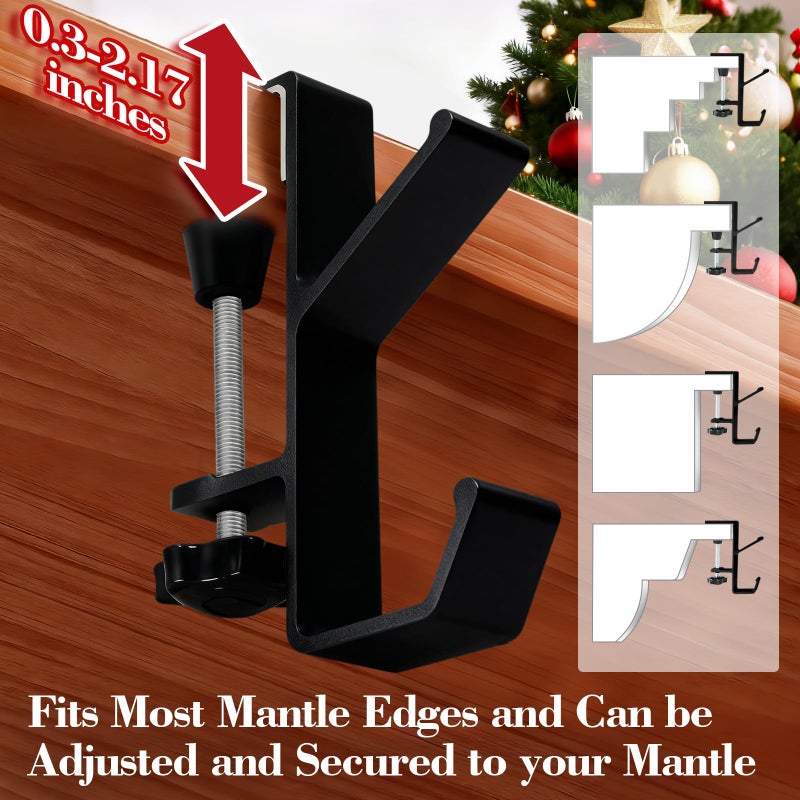 Anoepuy 4 Pack Stocking Holders For Mantle For Christmas Decorations 2 In 1 Mantle Garland Holder For Hanging Christmas Stockings No Drilling Required & Adjustable Garland Hanger  Metal(Black) - Image 2
