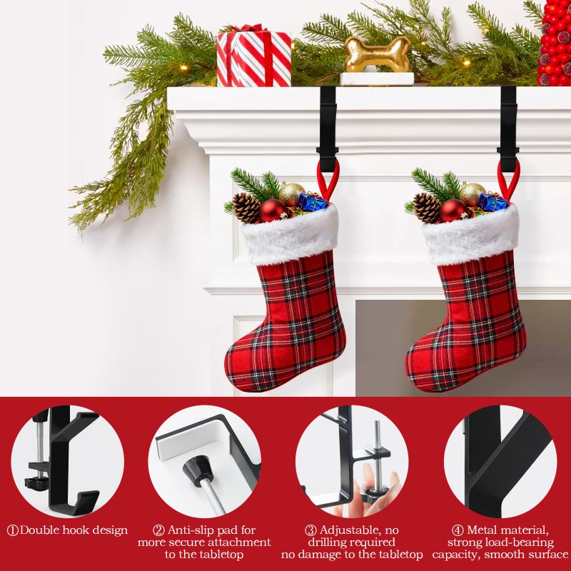Anoepuy 4 Pack Stocking Holders For Mantle For Christmas Decorations 2 In 1 Mantle Garland Holder For Hanging Christmas Stockings No Drilling Required & Adjustable Garland Hanger  Metal(Black) - Image 5