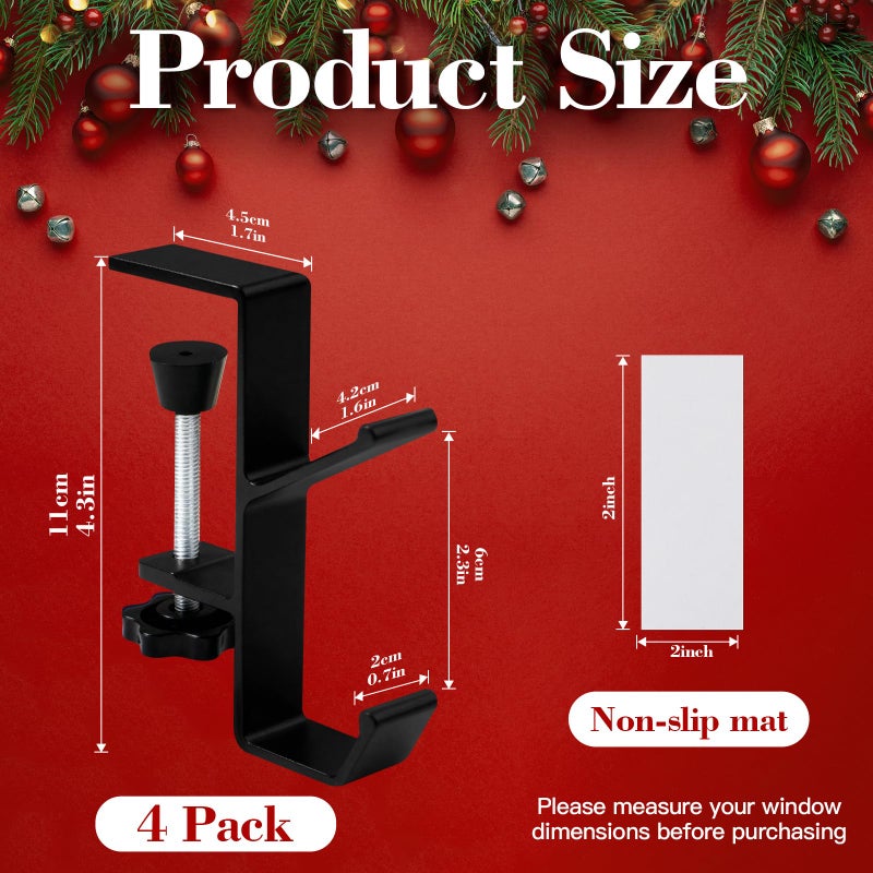 Anoepuy 4 Pack Stocking Holders For Mantle For Christmas Decorations 2 In 1 Mantle Garland Holder For Hanging Christmas Stockings No Drilling Required & Adjustable Garland Hanger  Metal(Black) - Image 3