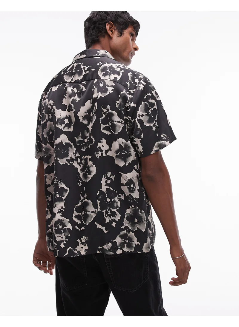 توب مان Short Sleeve Satin Floral Shirt