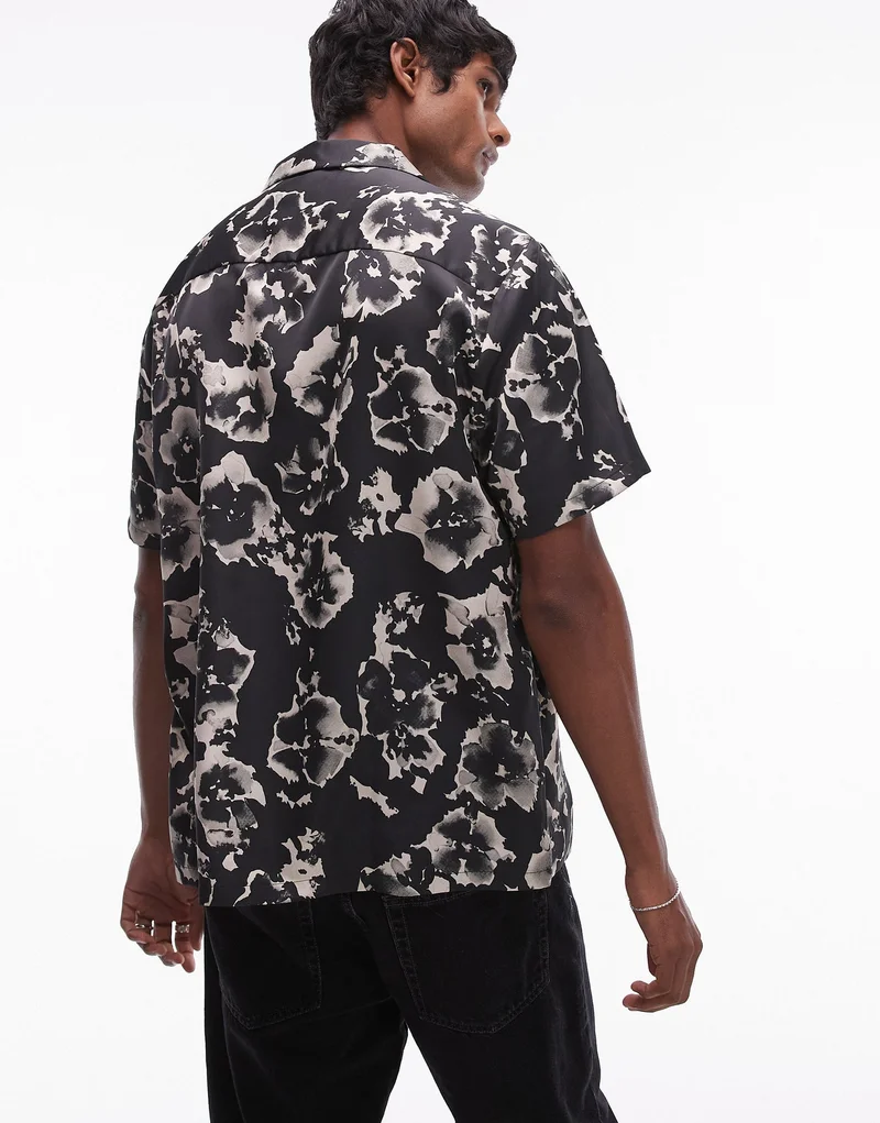 TOPMAN Short Sleeve Satin Floral Shirt