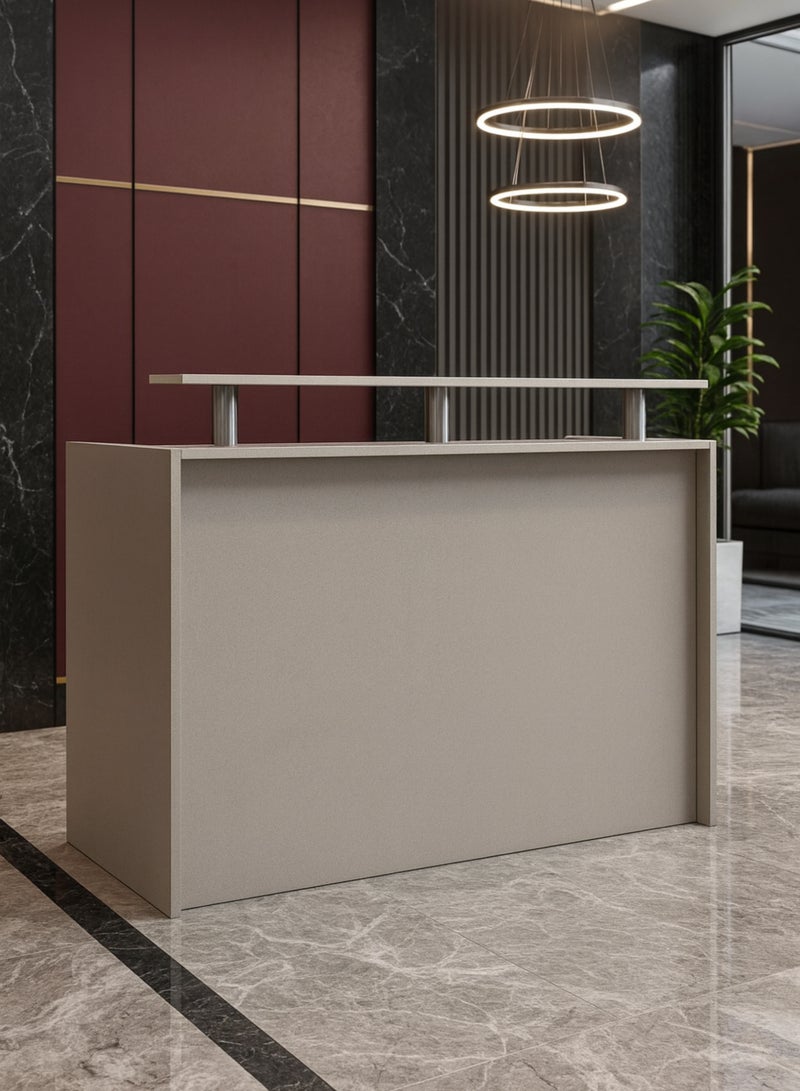 Karnak Modern Reception Desk Counter – Minimalist Beige Front Desk with Raised Shelf, Durable Finish & Spacious Workstation for Offices, Clinics, Hotels, Salons & Showrooms - Image 1