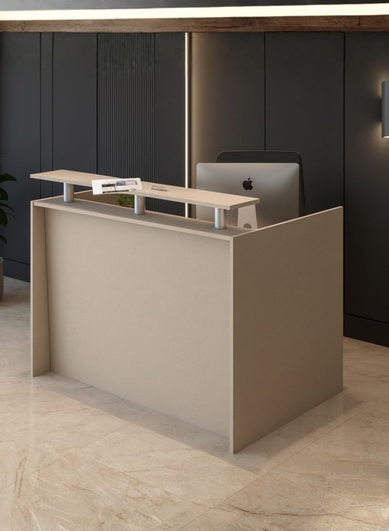 Karnak Modern Reception Desk Counter – Minimalist Beige Front Desk with Raised Shelf, Durable Finish & Spacious Workstation for Offices, Clinics, Hotels, Salons & Showrooms - Image 2