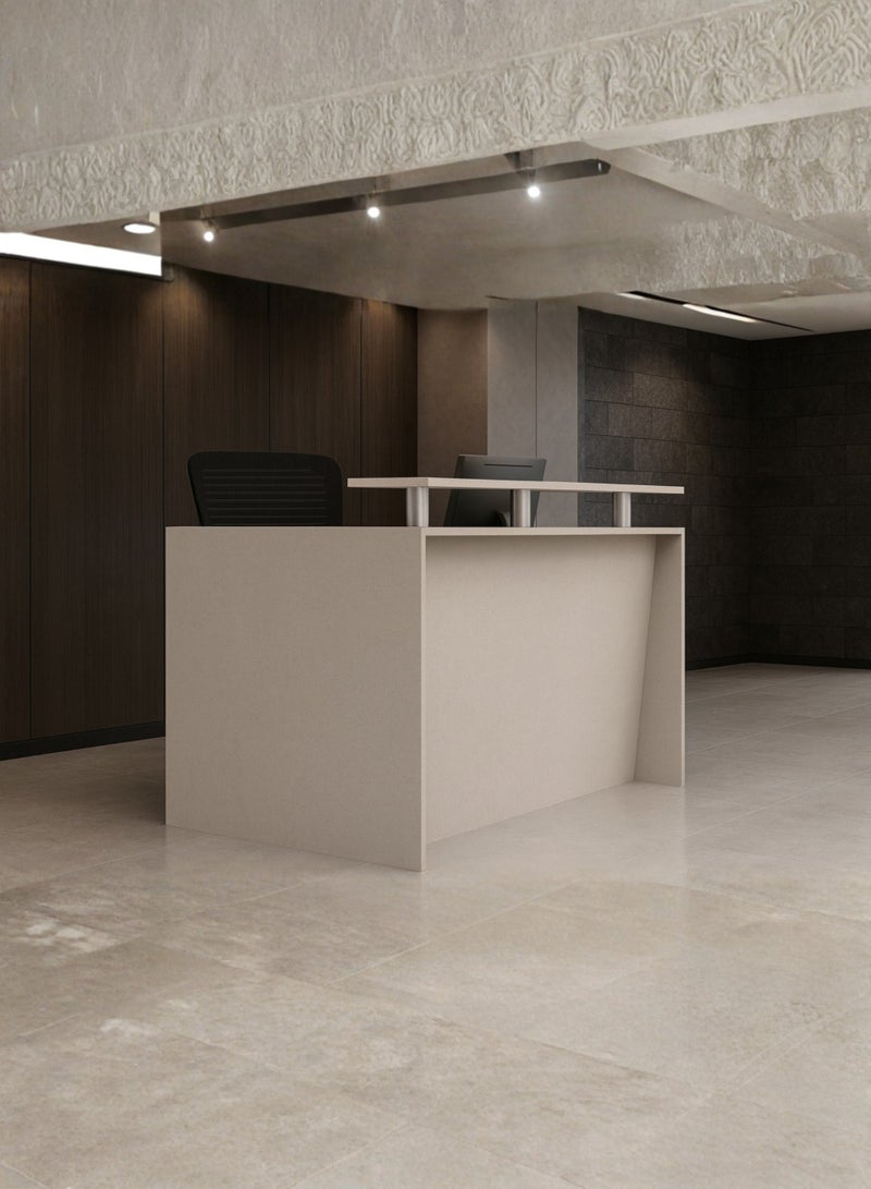 Karnak Modern Reception Desk Counter – Minimalist Beige Front Desk with Raised Shelf, Durable Finish & Spacious Workstation for Offices, Clinics, Hotels, Salons & Showrooms - Image 3