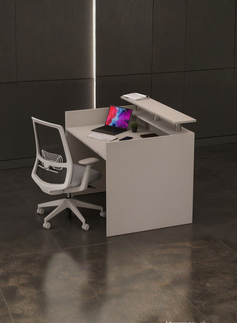 Karnak Modern Reception Desk Counter – Minimalist Beige Front Desk with Raised Shelf, Durable Finish & Spacious Workstation for Offices, Clinics, Hotels, Salons & Showrooms - Image 4