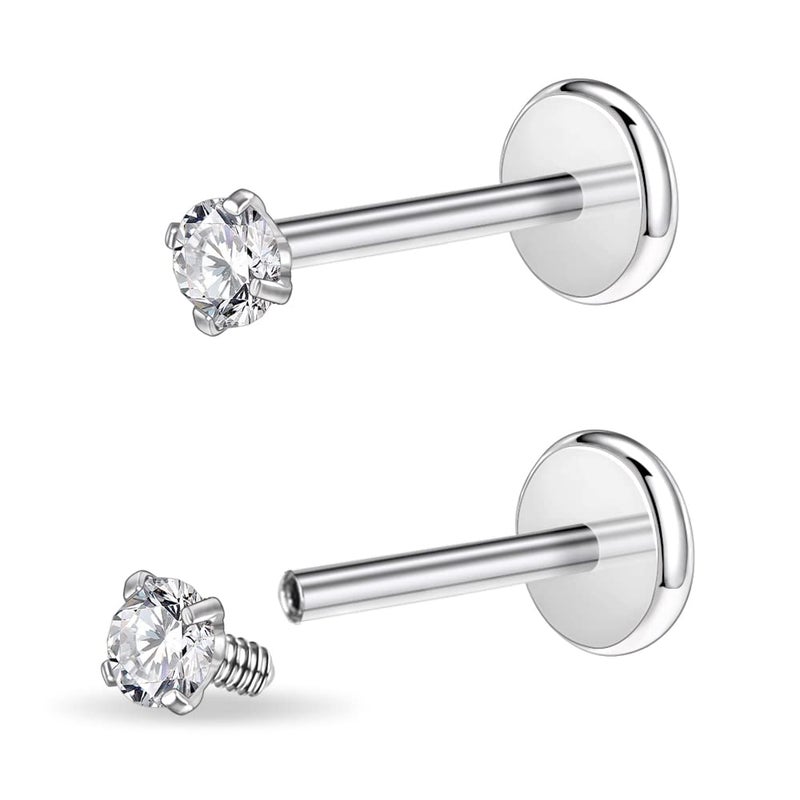 PunkTracker 16g/18g Surgical Steel Internal Thread CZ Stud Piercing Jewelry for Tragus/Nose/Helix/Conch/Medusa/Lip/Labret - Helix Tragus Cartilage Earring for Women Men 2PCS - Image 1