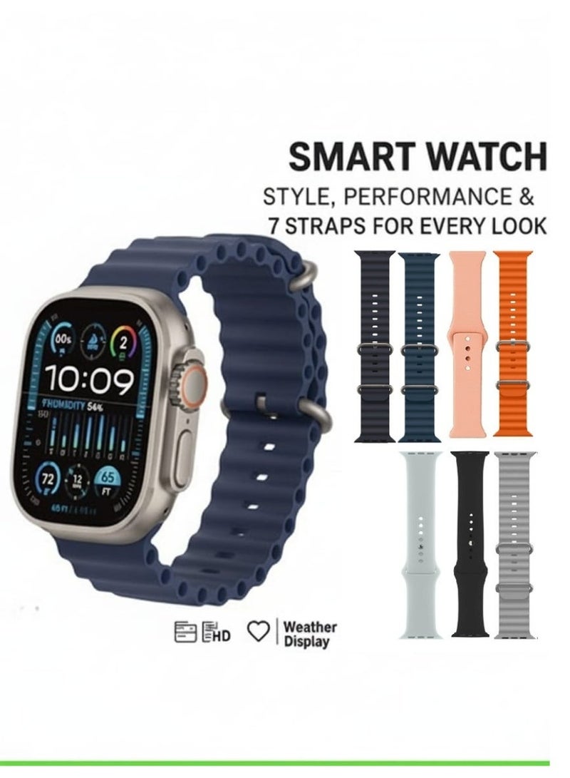 ساعة ذكية الترا لحساب السعرات الحرارية و استقبال الرسائل و المكالمات و تدعم اللغة العربية  تأتي  7 اساور مقاس 49 مم- متعدد الالوان - Image 5