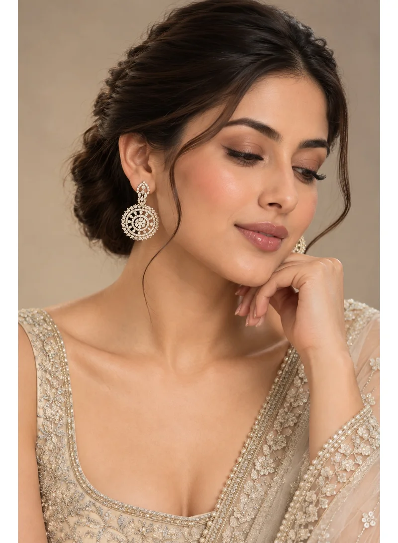 Lehar Indian Gold-Plated Stone Studded Drop Earrings – Round Floral Statement Danglers for Women, Wedding & Party Jewelry
