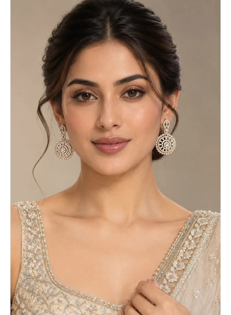 Lehar Indian Gold-Plated Stone Studded Drop Earrings – Round Floral Statement Danglers for Women, Wedding & Party Jewelry