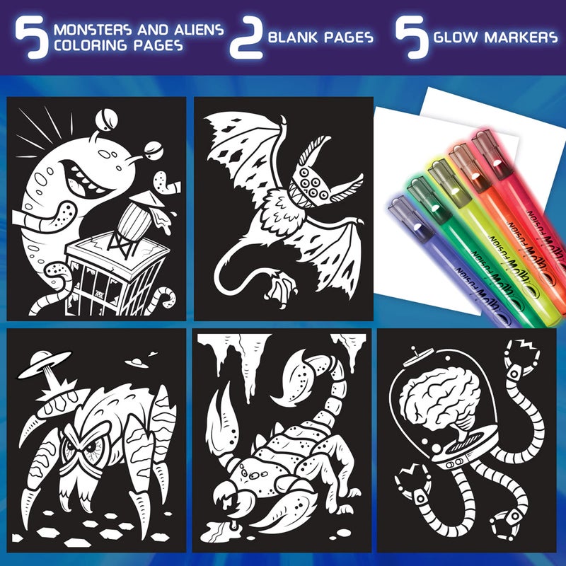 Crayola Glow Fusion, Glow in The Dark Coloring Set with Markers, Alien & Monster Coloring Pages, Gift for Kids - Image 4