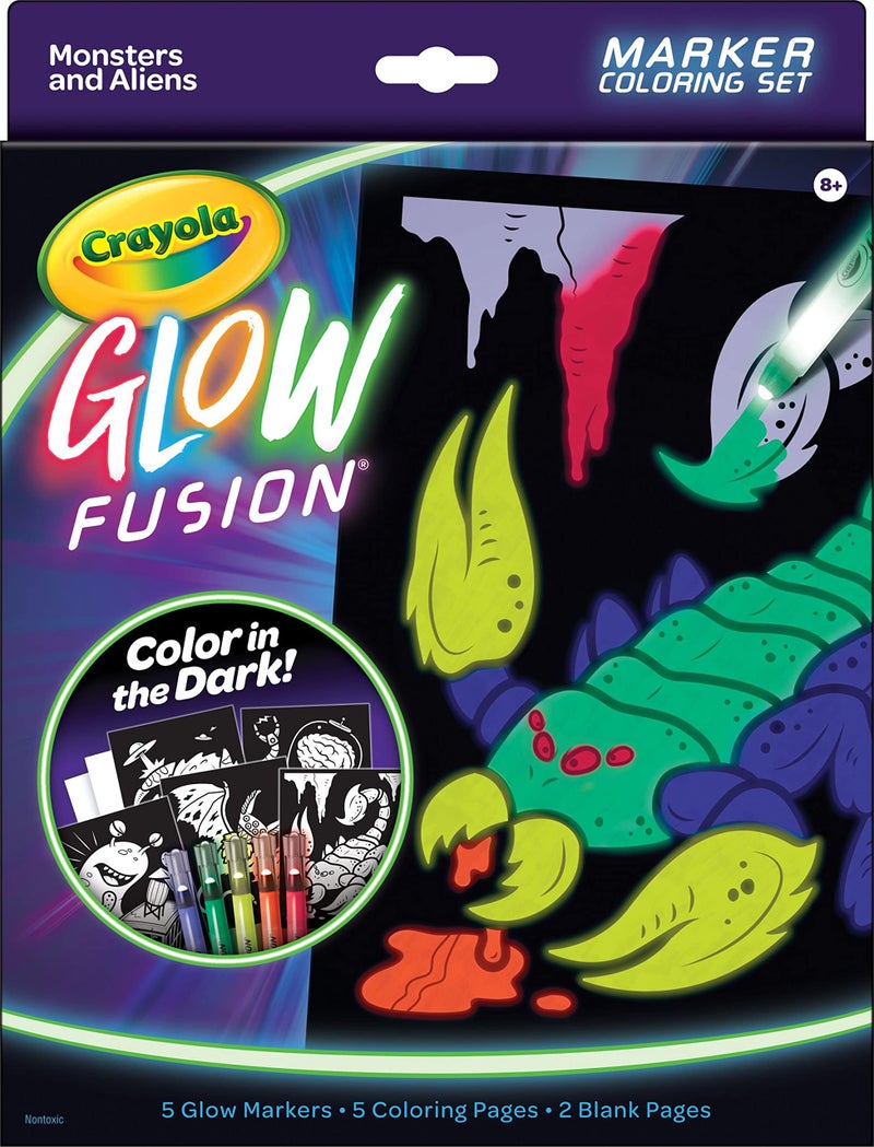 Crayola Glow Fusion, Glow in The Dark Coloring Set with Markers, Alien & Monster Coloring Pages, Gift for Kids - Image 1