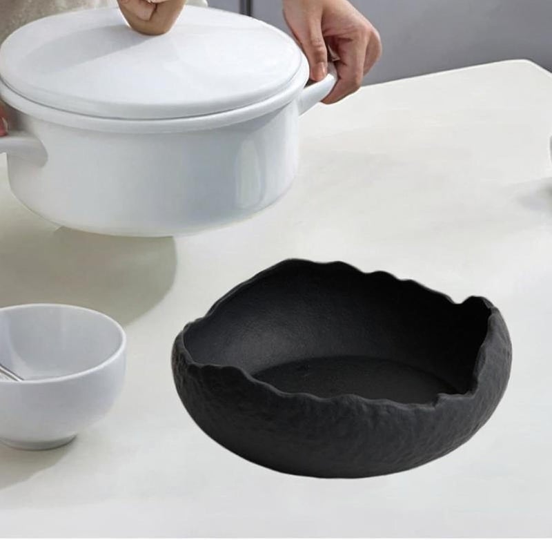 Dinner Plate Ceramic Dessert Plate Salad Plate Appetizer Plate with Irregular Shape Minimalist Japanese Design Suitable for Home Dining Gift Giving, Black - Image 2
