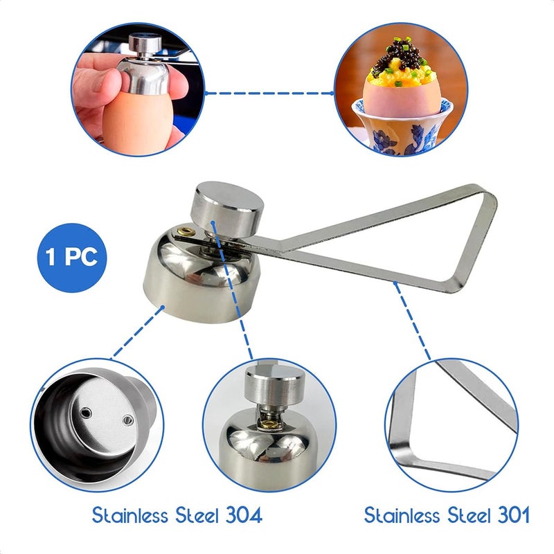 Voxmix Stainless Steel Egg Cracker Topper Cutter RawSoft Hard Boiled Egg Stopaer Shell Removal for Breakfast Kitchen Tool Pack 1 Silver - Image 5