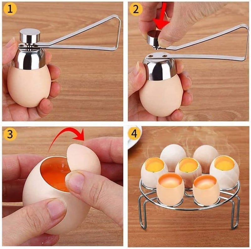 Voxmix Stainless Steel Egg Cracker Topper Cutter RawSoft Hard Boiled Egg Stopaer Shell Removal for Breakfast Kitchen Tool Pack 1 Silver - Image 3