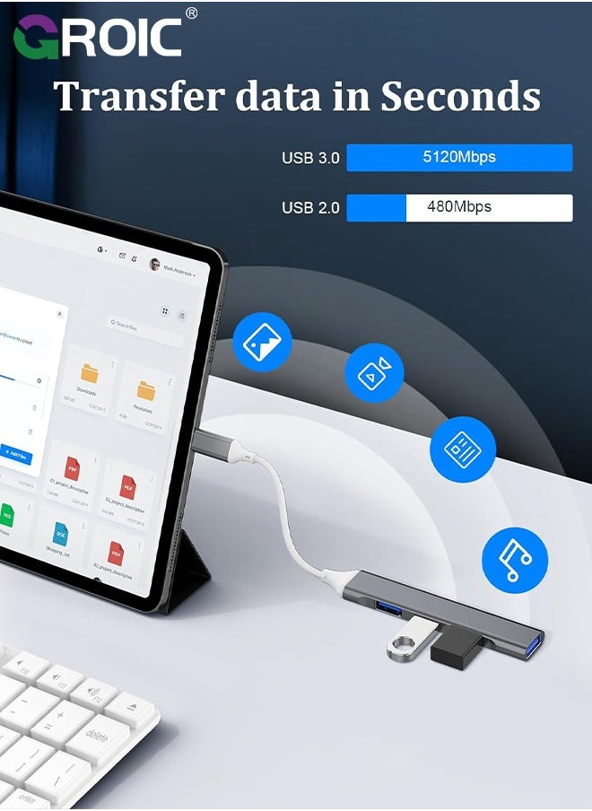GROIC USB Hub 3.0, 4 Port USB to USB C Adapter, USB 2.0 Hub Ultra-Slim USB C Adapter USB Splitter, USB C Dock USB Extender for Laptop, iMac Pro, MacBook Air, Mac, USB to USB C, USB C to USB  - Image 3