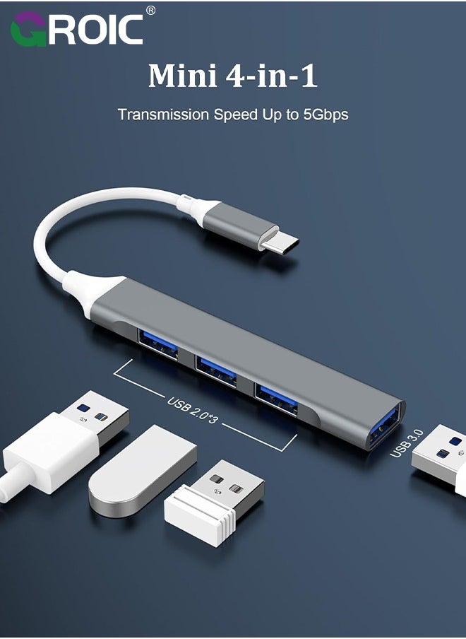 GROIC USB Hub 3.0, 4 Port USB to USB C Adapter, USB 2.0 Hub Ultra-Slim USB C Adapter USB Splitter, USB C Dock USB Extender for Laptop, iMac Pro, MacBook Air, Mac, USB to USB C, USB C to USB  - Image 4