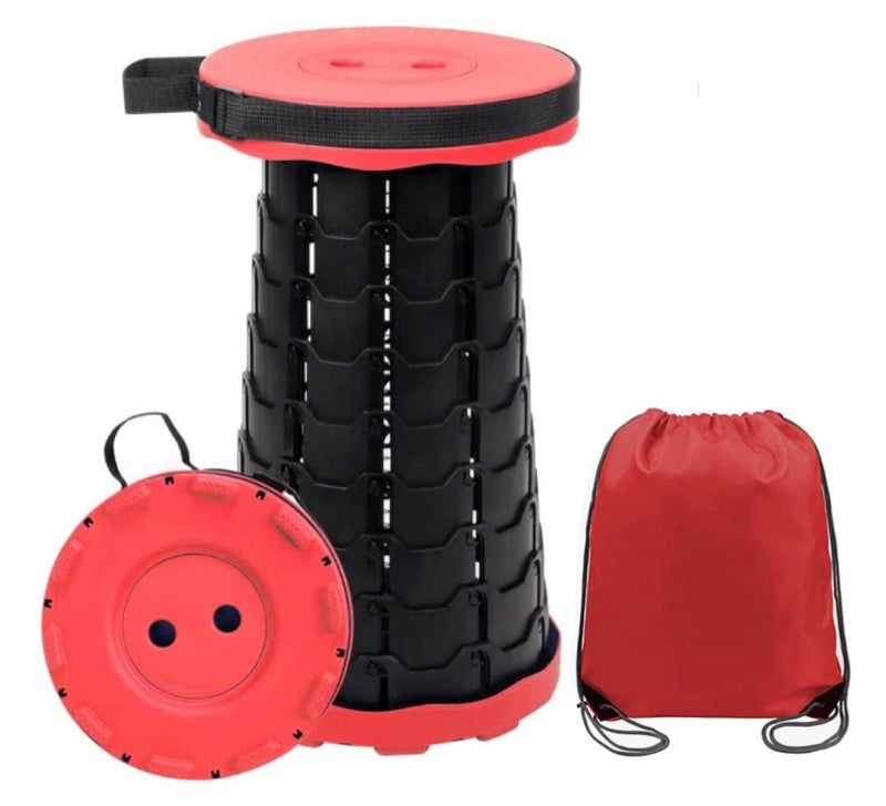 Retractable Folding Stool, Portable Chair Lightweight, Collapsible Stool, Camping Stool, Fishing, Stool for Adults. (Red) - Image 1