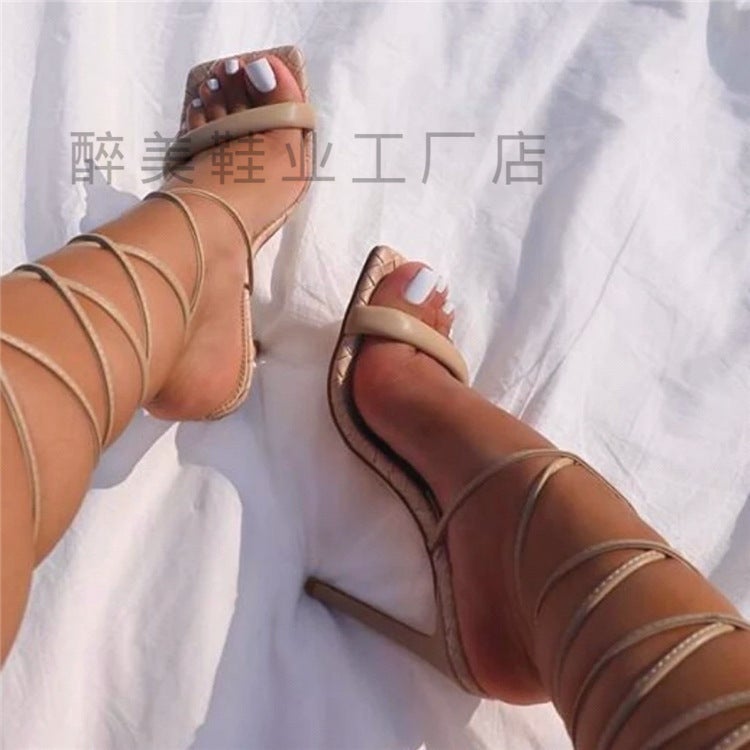 2021 Large Size Outer Wear Toe Anklet Strap Square Head Women'S High Heel Sandals Heels - Image 4