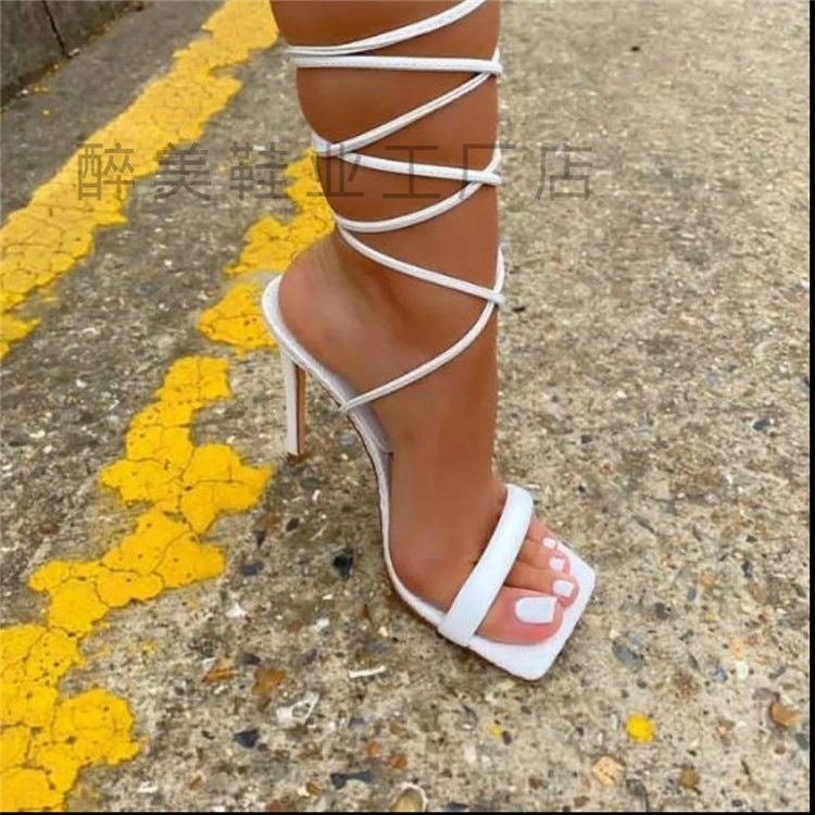 2021 Large Size Outer Wear Toe Anklet Strap Square Head Women'S High Heel Sandals Heels - Image 5