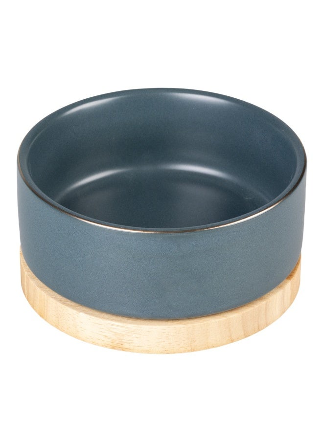 Duvo + Duvo+ Stone Timber Feeding Bowl 450ml Blue 12.5×12.5×6cm – Pet Food & Water Bowl - Image 1