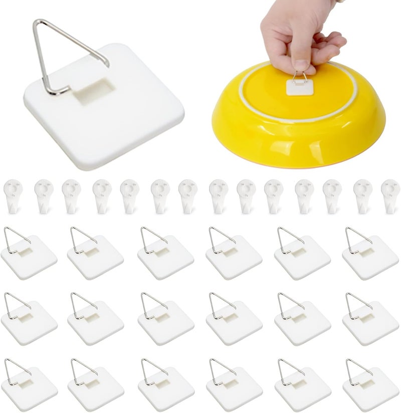 KAHIT Plate Hangers for The Wall, Adhesive Picture Hangers Plate Wall Hangers for Display Adhesive Plate Hangers for The Wall Plate Holders for Displaying On Wall Small with Invisible Nails (20 - Pack) - Image 1
