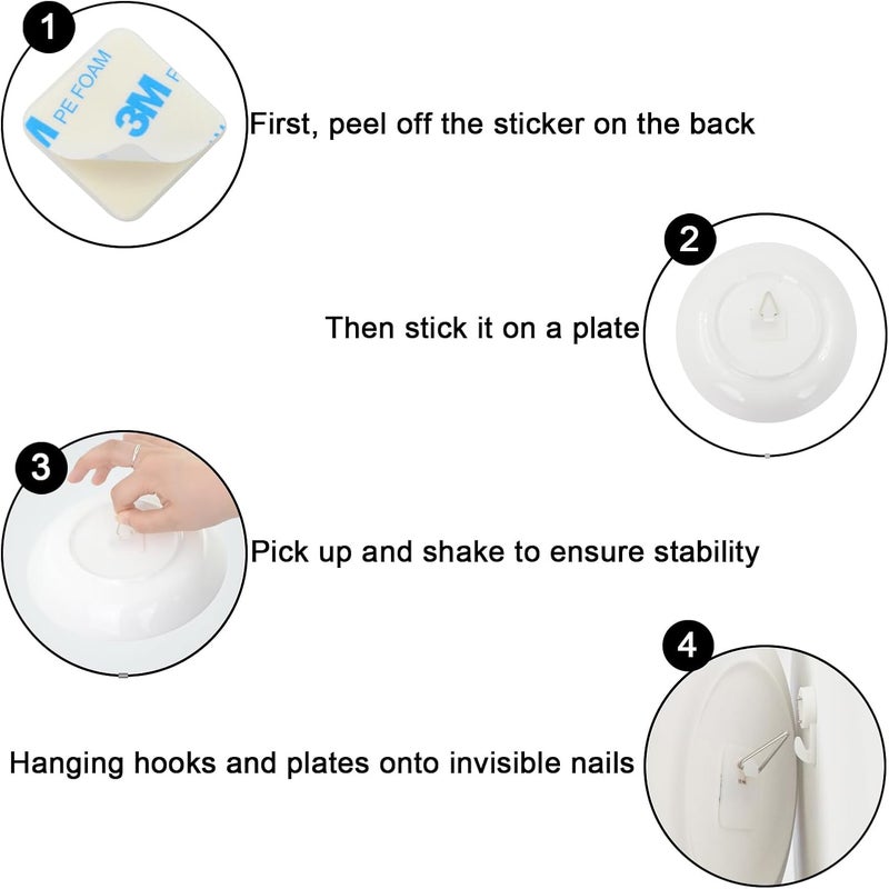 KAHIT Plate Hangers for The Wall, Adhesive Picture Hangers Plate Wall Hangers for Display Adhesive Plate Hangers for The Wall Plate Holders for Displaying On Wall Small with Invisible Nails (20 - Pack) - Image 4