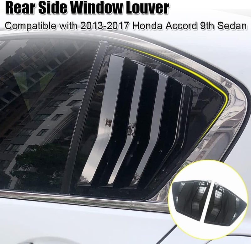 XITER 2pcs ABS Racing Style Rear Side Window Louvers for Honda Accord 9th Gen 2013-2017 Sedan (Black) - Image 2