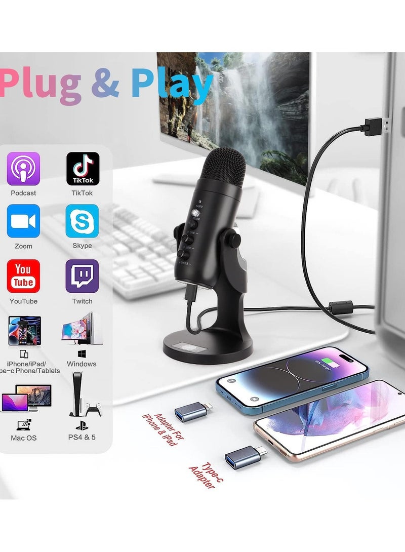 Gaming USB Microphone With Quick Mute For Phone Computer PC PS5 Studio Mic With Gain Control Echo And Monitor Volume Adjust For Streaming Vocal Recording ASMR Podcast Video. - Image 3