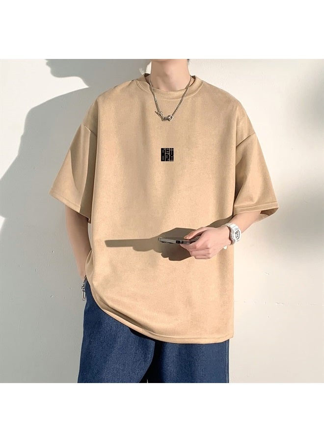 GURUNVANI Men T Shirt Streetwear Harajuku Tops Short Sleeve Crewneck T-Shirt, T3408Khaki, Medium - Image 4