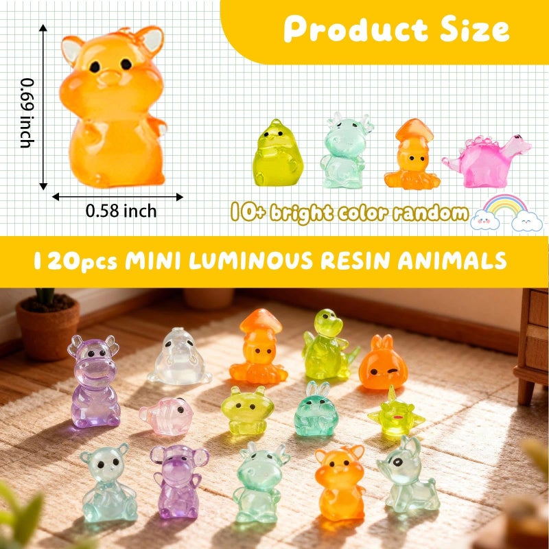 GALAOMA 120pcs Multicolor Mini Resin Animals Luminous Tiny Ducks Figures for Micro Fairy Garden Accessories Micro Landscape Ornaments DIY Mini Outdoor Decor Dinosaur Rabbit Flamingo Owls Ocean Creature - Image 2