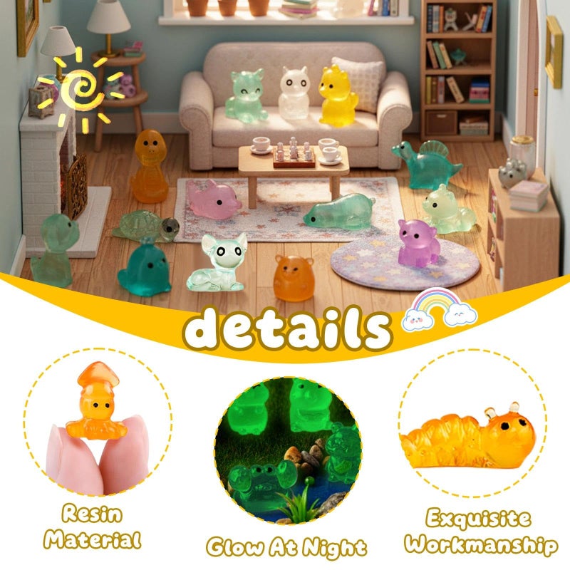 GALAOMA 120pcs Multicolor Mini Resin Animals Luminous Tiny Ducks Figures for Micro Fairy Garden Accessories Micro Landscape Ornaments DIY Mini Outdoor Decor Dinosaur Rabbit Flamingo Owls Ocean Creature - Image 4