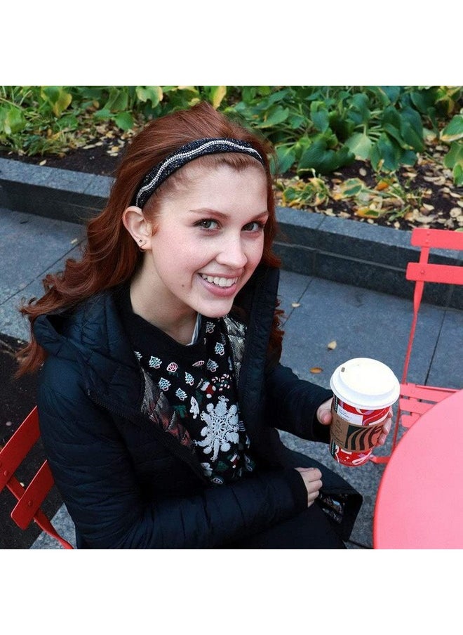 Sweaty Bands - Womens Girls Headband Nonslip Velvetlined Rhinestone Hairband Bling Swerve 3/4Inch - Image 1