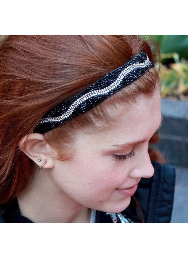 Sweaty Bands - Womens Girls Headband Nonslip Velvetlined Rhinestone Hairband Bling Swerve 3/4Inch - Image 1