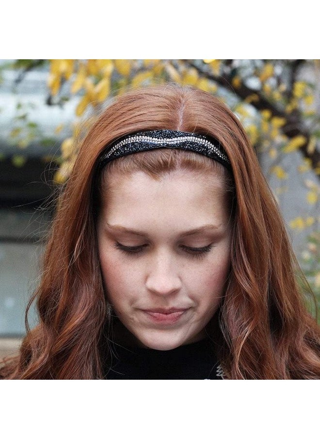 Sweaty Bands - Womens Girls Headband Nonslip Velvetlined Rhinestone Hairband Bling Swerve 3/4Inch - Image 1