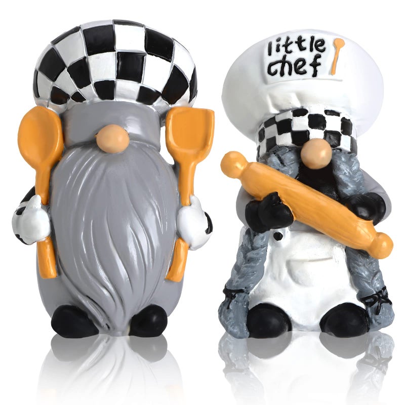 Chunful 2 Pack Kitchen Chef Gnomes Farmhouse Decor Christmas Swedish Tomte Gnomes Resin Gnome Figurines Tiered Tray Collectible Tabletop Cooking Decor for Kitchen Home Office 