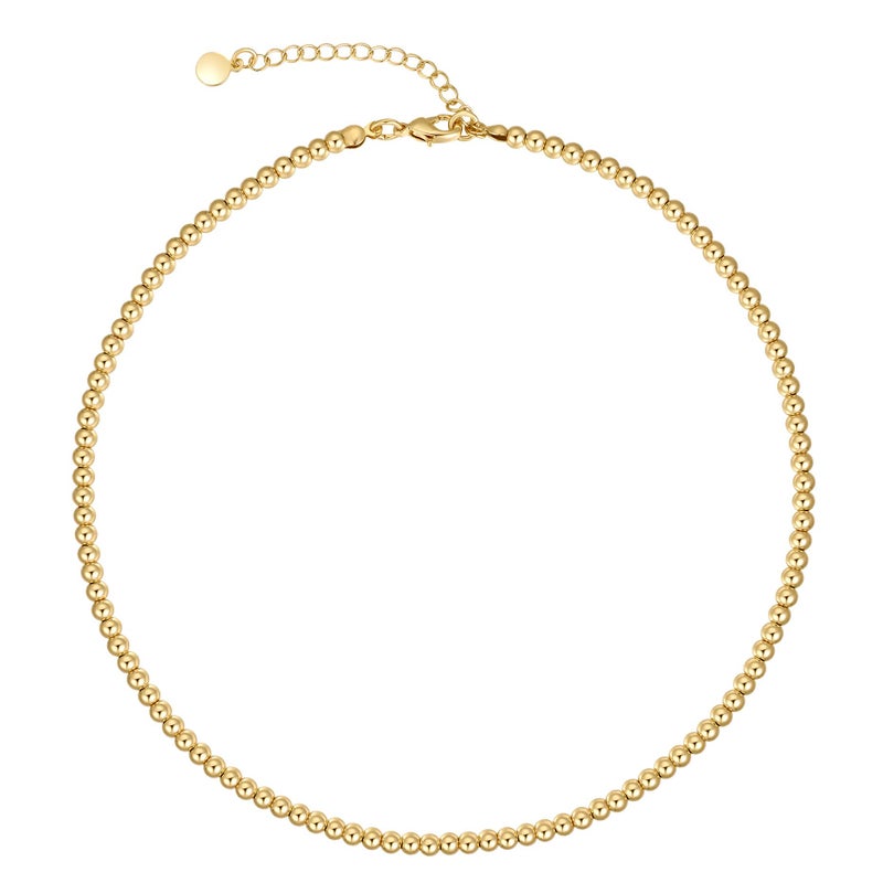 NUZON Gold Bead Choker Necklace for Women Dainty 14K Gold Plated 4mm Beaded Ball Chain Strand Adjustable Layering Necklaces Costume Jewelry 15â€™â€™ - Image 1