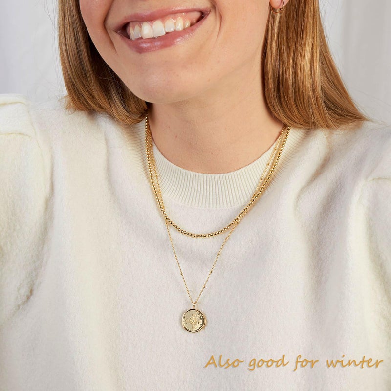 NUZON Gold Bead Choker Necklace for Women Dainty 14K Gold Plated 4mm Beaded Ball Chain Strand Adjustable Layering Necklaces Costume Jewelry 15â€™â€™ - Image 4