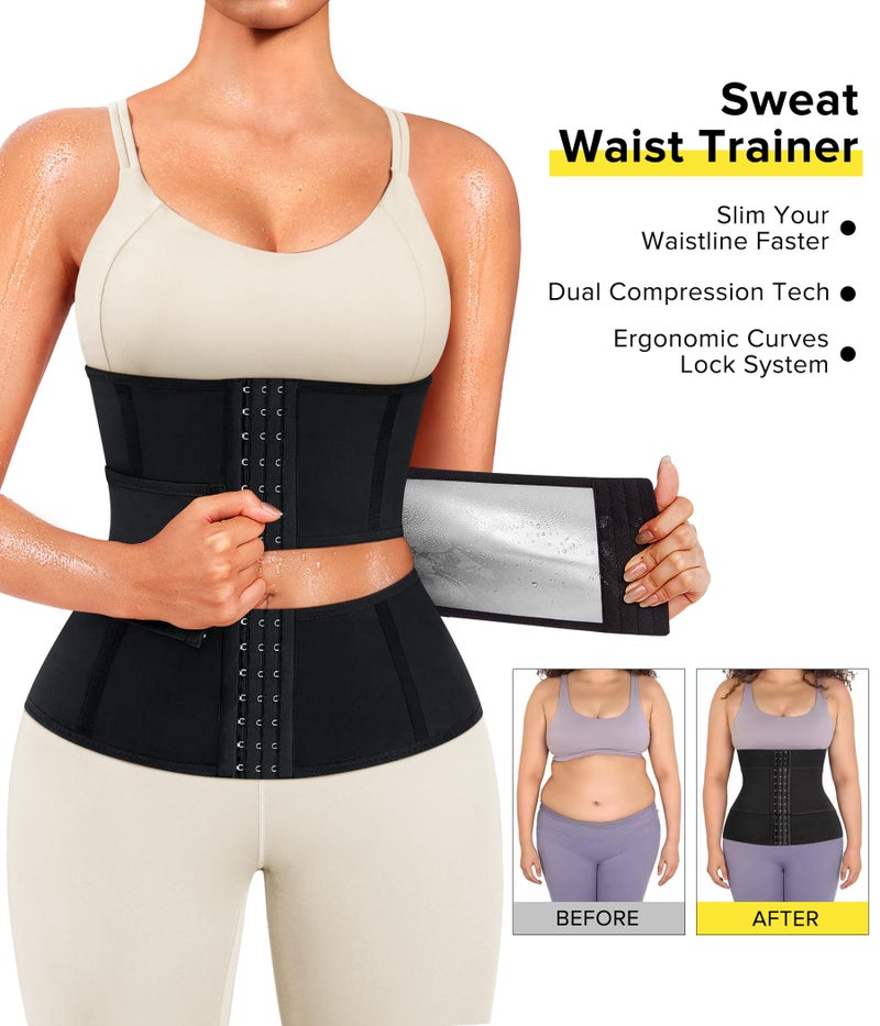 Junlan Sweat Waist Trainer for Women Sauna Waist Trainer for Working Out(Black,2X-Large) - Image 3