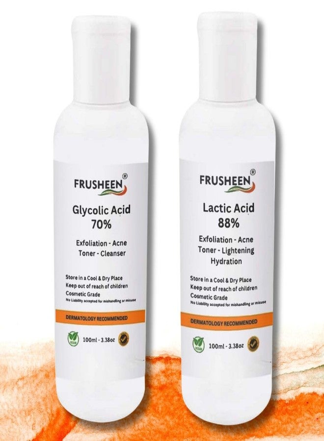 Frusheen مزيج فروشين من حمض الجليكوليك بنسبة 70% وحمض اللاكتيك بنسبة 88% لصنع مستحضرات العناية بالبشرة في المنزل - تونر، صابون، سيروم (محاليل تجميلية) 100 مل لكل عبوة (عبوة من قطعتين) - Image 1