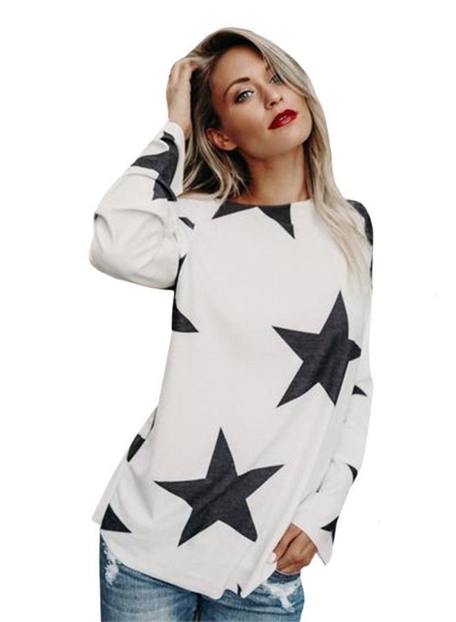 Loquat Women's Star Cotton Round Neck Long Sleeve T-Shirt  - Image 1