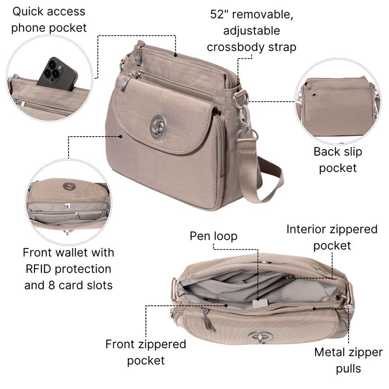 Baggallini Women's Calais Crossbody Bag, Moonrock - Image 4
