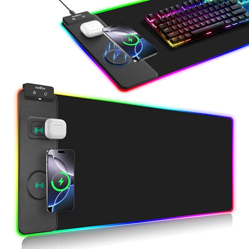 ExtreLife Wireless Charging Mouse Pad RGB Gaming Mousepad 315x118 Extra Large Desk Mat 13 Light Modes UltraSmooth Surface NonSlip Base Waterproof Computer Keyboard Pad for Laptop Black