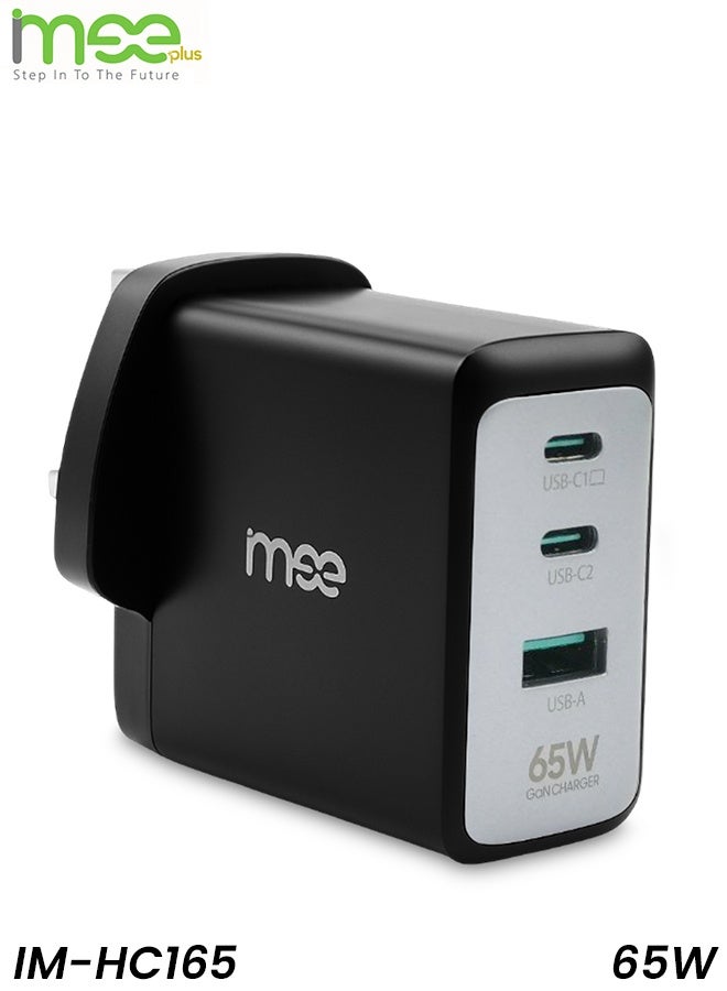 آیمی شاحن IMEE Plus IM-HC165 سريع من نيتريد الغاليوم بقوة 65 واط | منفذا USB-C PD + USB-A QC3.0 | محول حائط متعدد المنافذ لأجهزة الكمبيوتر المحمولة والهواتف الذكية | قابس صغير قابل للطي | حماية من الحرارة الزائدة والشحن الزائد | عالمي 100-240 فولت - Image 1