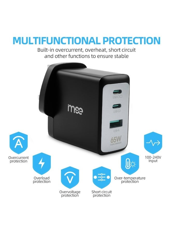 آیمی شاحن IMEE Plus IM-HC165 سريع من نيتريد الغاليوم بقوة 65 واط | منفذا USB-C PD + USB-A QC3.0 | محول حائط متعدد المنافذ لأجهزة الكمبيوتر المحمولة والهواتف الذكية | قابس صغير قابل للطي | حماية من الحرارة الزائدة والشحن الزائد | عالمي 100-240 فولت - Image 4
