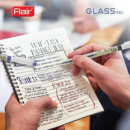 FLAIR Glass Gel Pen | Tip Size 0.6 mm | Elegant Looks | Soft Rubber Grip | WaterProof Ink | Smudge Free Writing | Ideal for School, College & Office | Blue, Black & Red Ink, Tumbler Set Of 100 Pens - Image 5