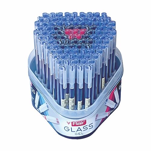 FLAIR Glass Gel Pen | Tip Size 0.6 mm | Elegant Looks | Soft Rubber Grip | WaterProof Ink | Smudge Free Writing | Ideal for School, College & Office | Blue, Black & Red Ink, Tumbler Set Of 100 Pens - Image 1