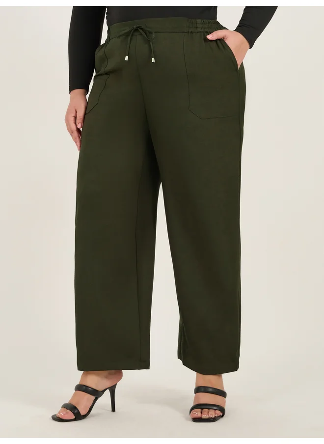 Styli Styli Plus Size Belted Straight Leg Tapered Pants